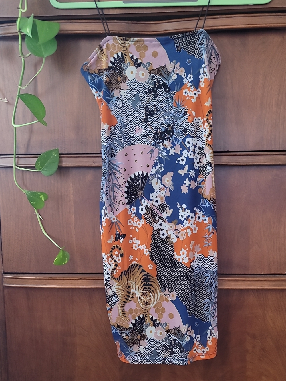 Forever 21 Blue & Orange Floral Tiger Bodycon Mesh Slip Mini Dress